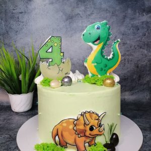 Детский торт Ferrero Rocher с носорогом и динозавром из сахарной печати