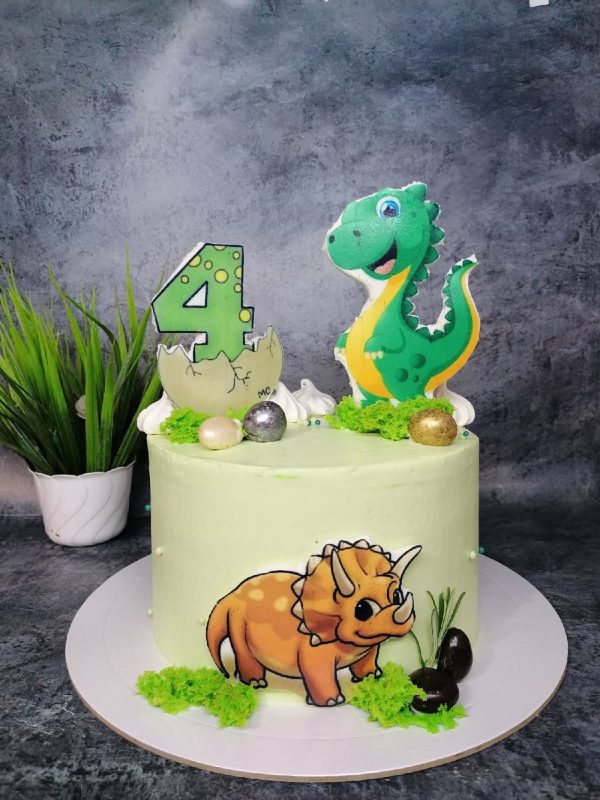 Детский торт Ferrero Rocher с носорогом и динозавром из сахарной печати