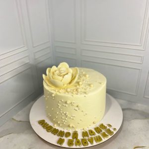 Торт «Малина-фисташка» для мамы и для бабушки с шоколадным цветком и текстом