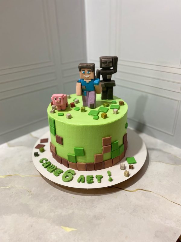Торт «Малиновый рай» в стиле Minecraft