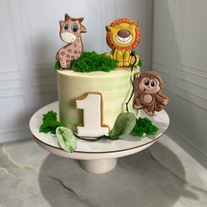 Торт «Рафаэлло-малина» ребенку на 1 год с пряниками и съедобным зеленым мхом