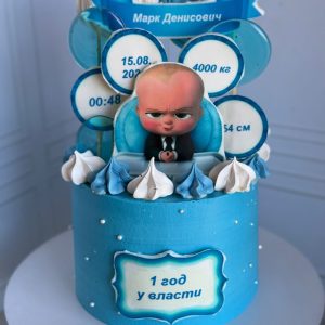 Торт на годик мальчику «Белый сникерс» безе и леденцами