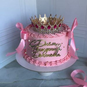 Торт с короной и блестками для девочки «Рафаэлло-малина»